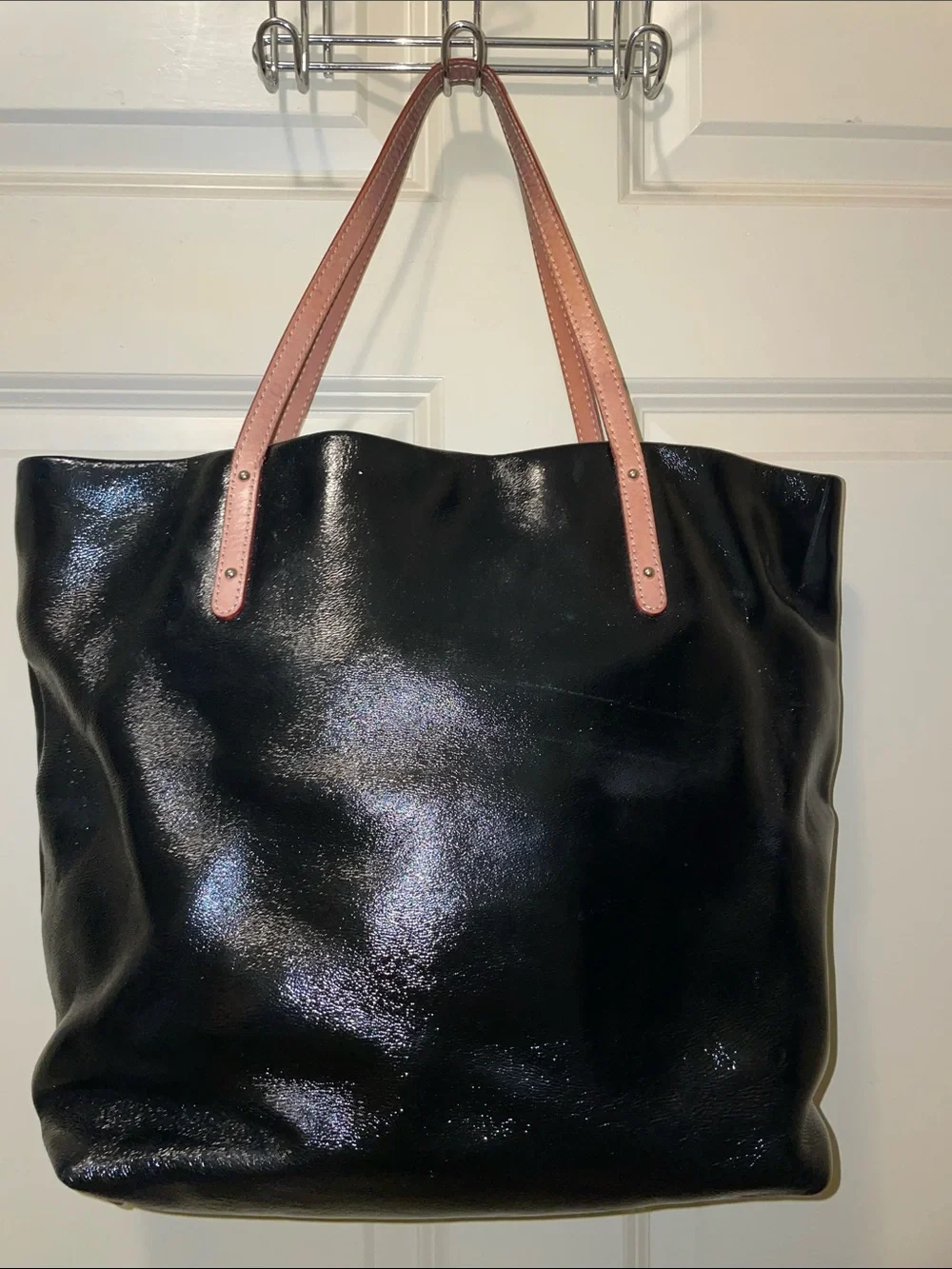 kate spade Black Patent Leather Tote with Brown Handles